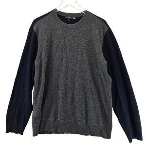 Theory 100% Cashmere Sweater Mens XL Colorblock Navy Blue Gray Luxury Designer